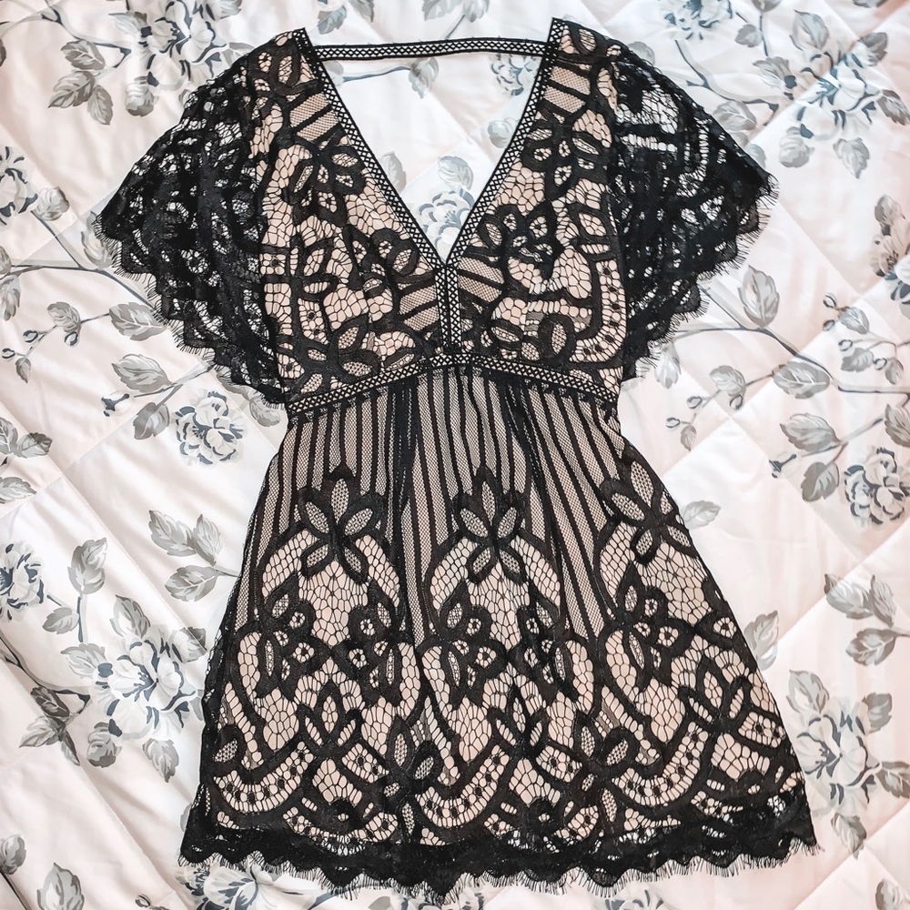 Deep V black lace dress!